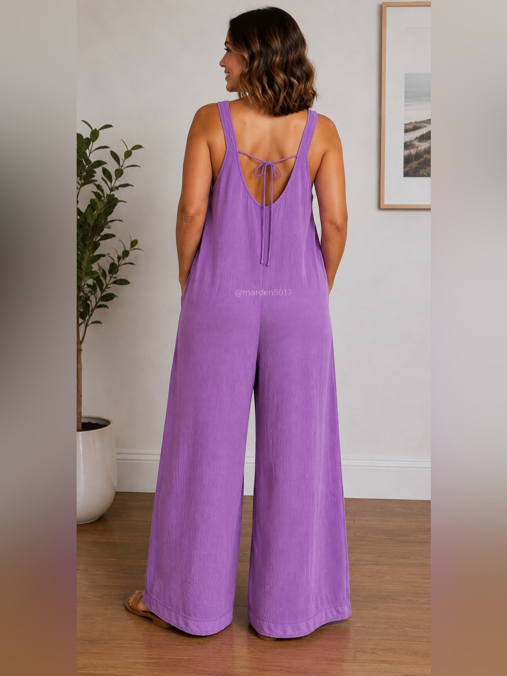 Zenana Relaxed Wide-Leg Pink Jumpsuit with Pockets - Picture 3 of 5